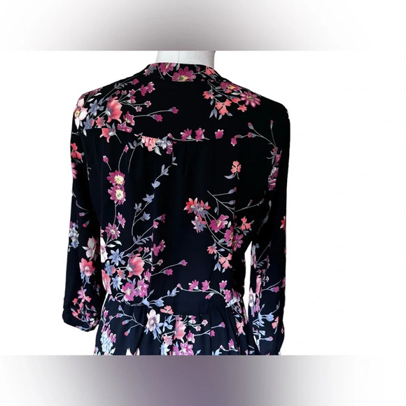 NWOT Lush Kendal Floral Faux Wrap Dress, Black Floral, Medium, fall colors - Picture 9 of 12